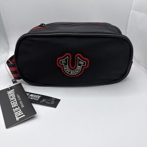 TRUE RELIGION Toiletry Bag PENN Black Red Bonus‎ Travel Bottles BRAND NEW NWT
